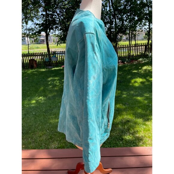Mark Alan 2X Genuine Leather Turquoise Womens Jacket With Front Zipper Closure & - Picture 6 of 8